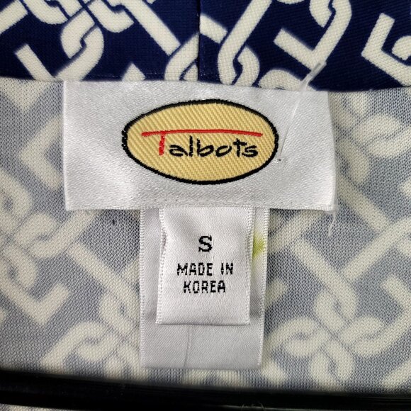 Talbots Small V-Neck Wrap Style Geometric Top Navy White Classic New Tags - Picture 3 of 10